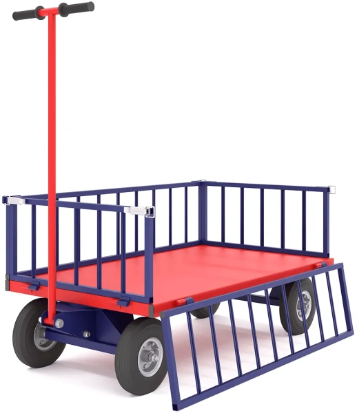 Тележка платформенная четырёхколёсная, усиленная, с поворотной осью ТПОБ 7 Т (800х1400х300) колёса чугун обод d250мм